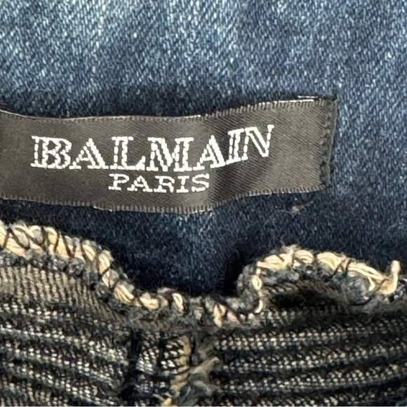Pierre Balmain panelled distressed jeans motto biker Made in Italy size 27 - Picture 14 of 16